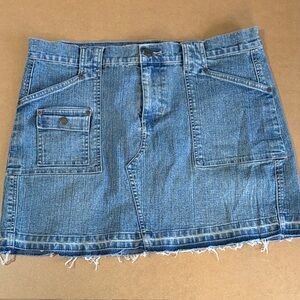 Vintage Y2K Express Denim Utility Mini Skirt Cargo Patch Pockets Faded Sz 11/12